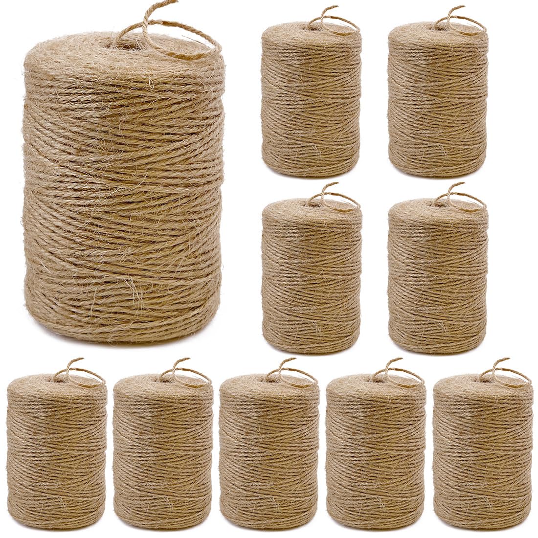 PerkDecor 10Pack 2mm Natural Jute Twine String 8000 Feet Long Twine String for Crafting Gardening Gift Wrapping Macrame DIY Home Decor (Brown-800Feet/Roll)