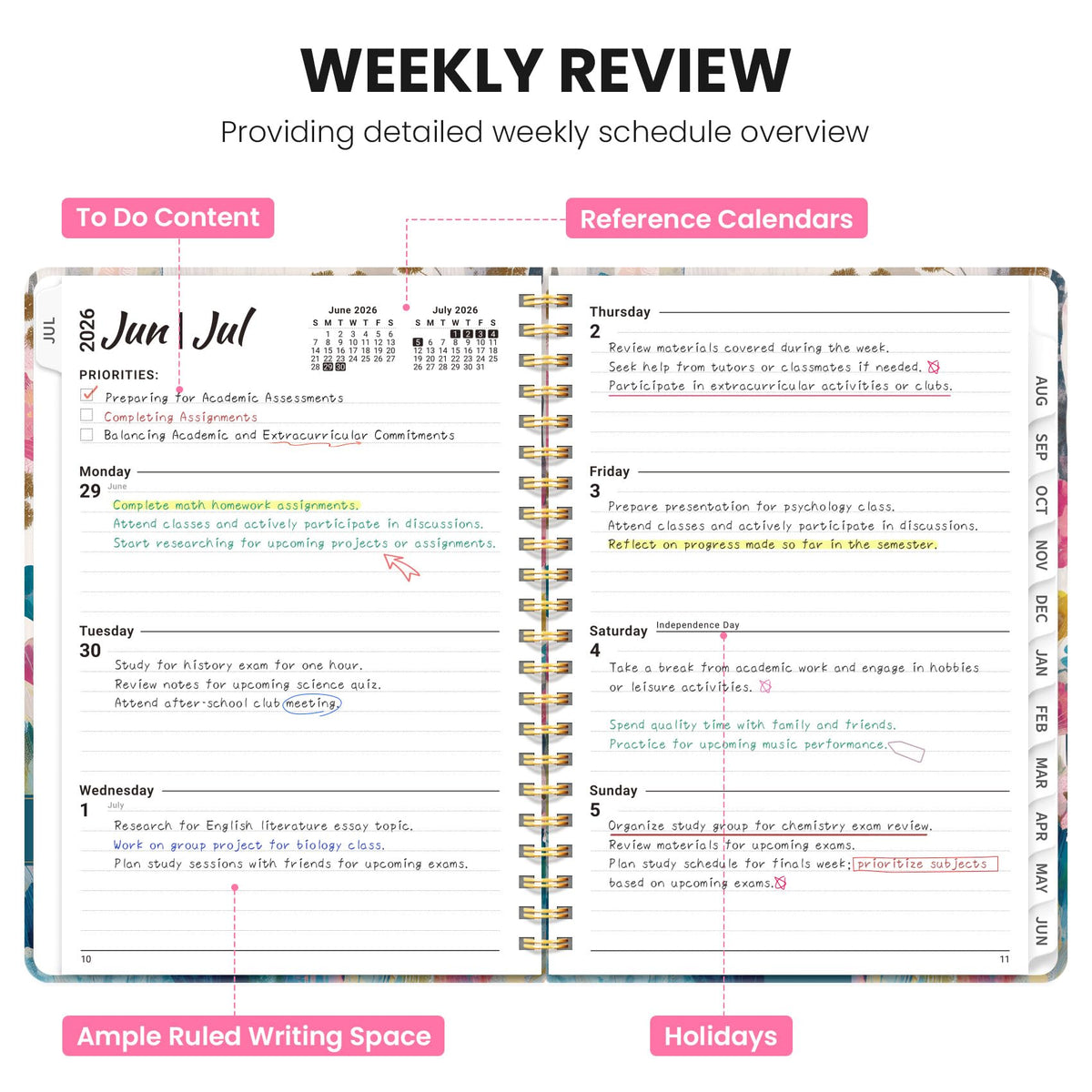 Academic Planner 2026-2027, Monthly and Weekly Calendar Planner, July 2026 - June 2027, Pretty Hardcover Teacher Student Planning Agenda Book with Tabs, Fit for School Office Supplies, 6.3" x 8.5", Fawn Whisper