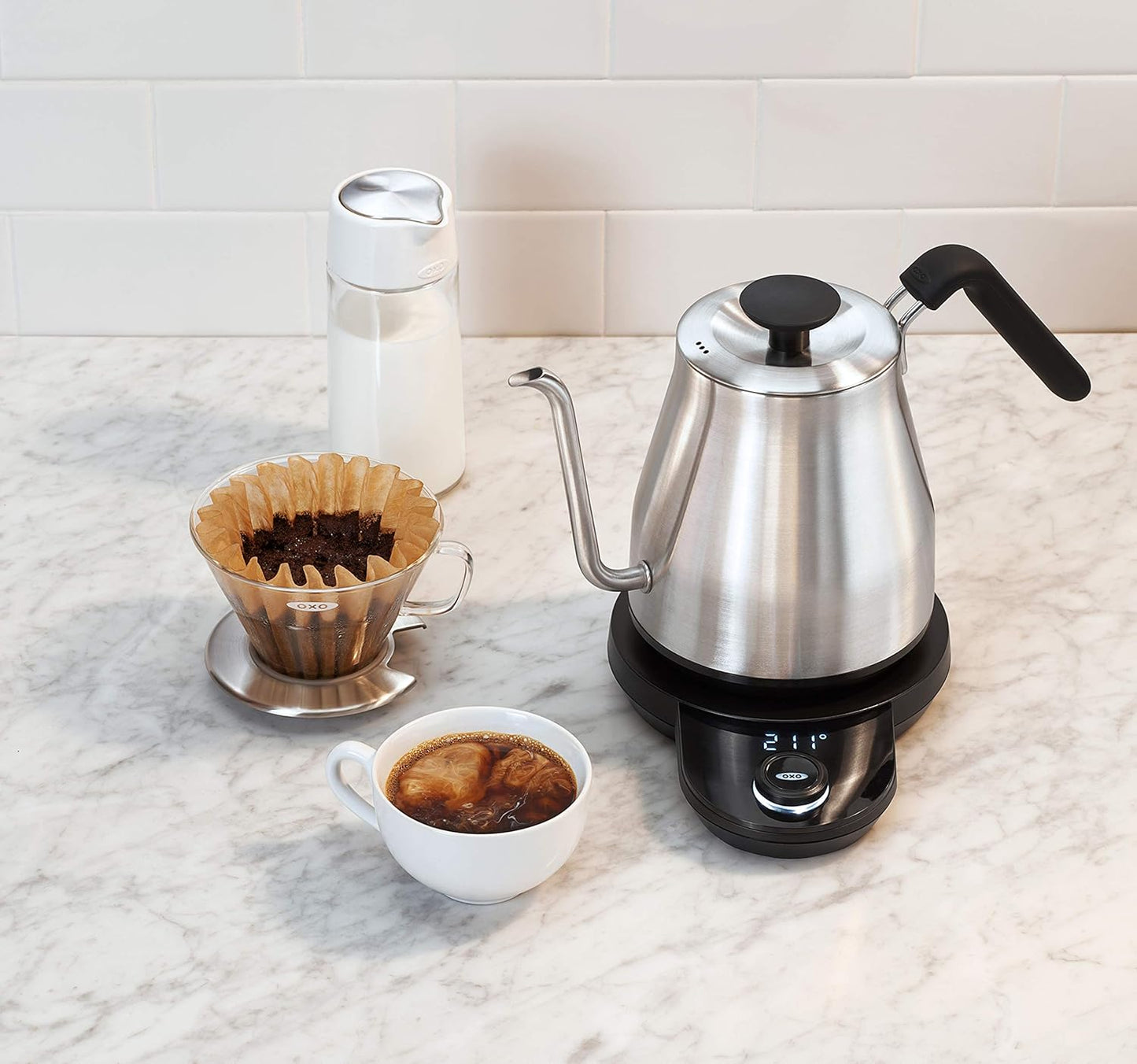 OXO Brew Gooseneck Electric Kettle - Adjustable Temperature Hot Water Kettle for Pour Over Coffee & Tea, 1L Stainless Steel