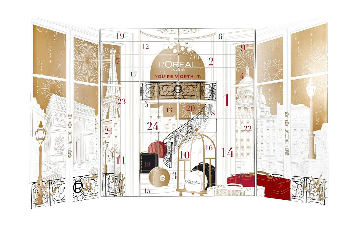 L'Oreal Paris 2025 Holiday Beauty Advent Calendar - Deluxe Makeup, Skincare & Haircare Gift Set