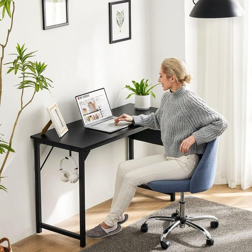 DUMOS Computer Desk - Stylish Wooden Office Table with Headphone Holder & Storage Bag | Compact Design for Home Office