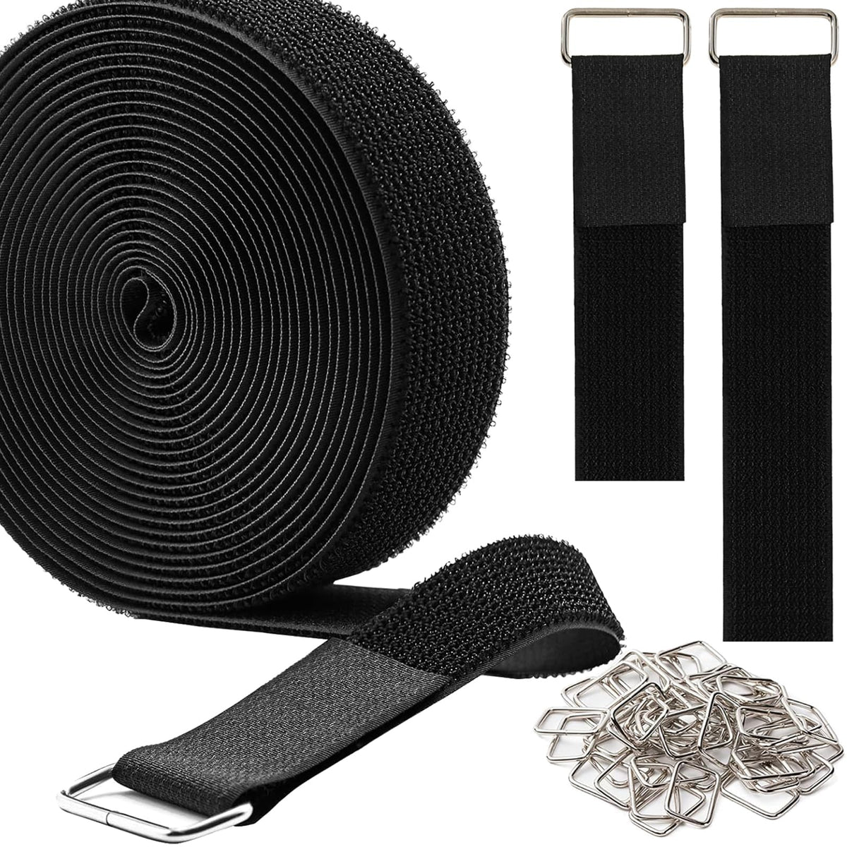 TACVEL 1.5" x16ft Hook and Loop Straps, Long Adjustable Fastening Straps with 15 Metal Buckles, Cut to Length Cinch Straps, Reusable Nylon Securing Cord Ties for Organizer or Storage