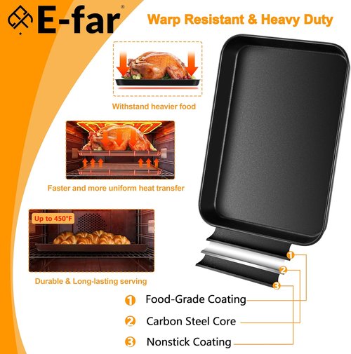 E-far Nonstick Baking Sheet Set - Heavy-Duty 16x12 Inch Cookie Pans with Cooling Racks | Non-Toxic & Easy Clean