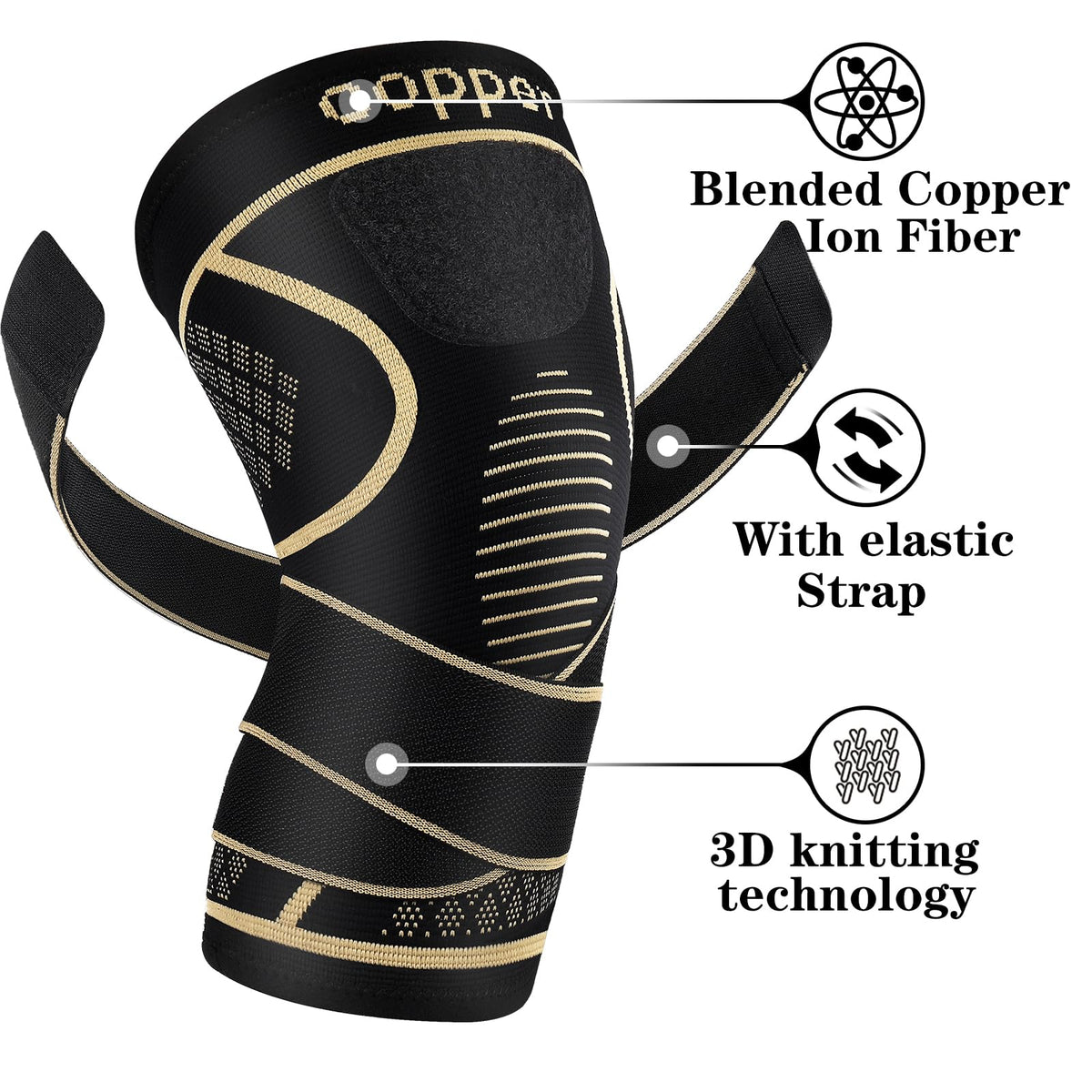 Copper Knee Braces with Strap for Knee Pain Women and Men(2 Pack), Knee Compression Sleeve for Arthritis, ACL, Meniscus Tear, Joint Pain Relief, Knee Support for Working, Running, Weightlifting(L)