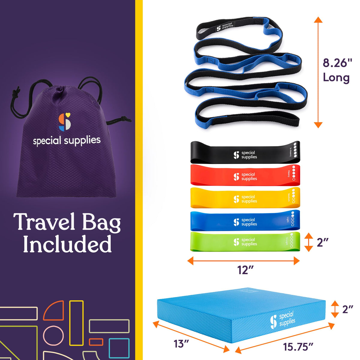 SPECIAL SUPPLIES Balance Board and Yoga Strap Set with Exercise Bands for Stretching, Stability Training, Fitness, Flexibility, Physical Therapy, Home Workout Equipment, Strength Training, and Pilates
