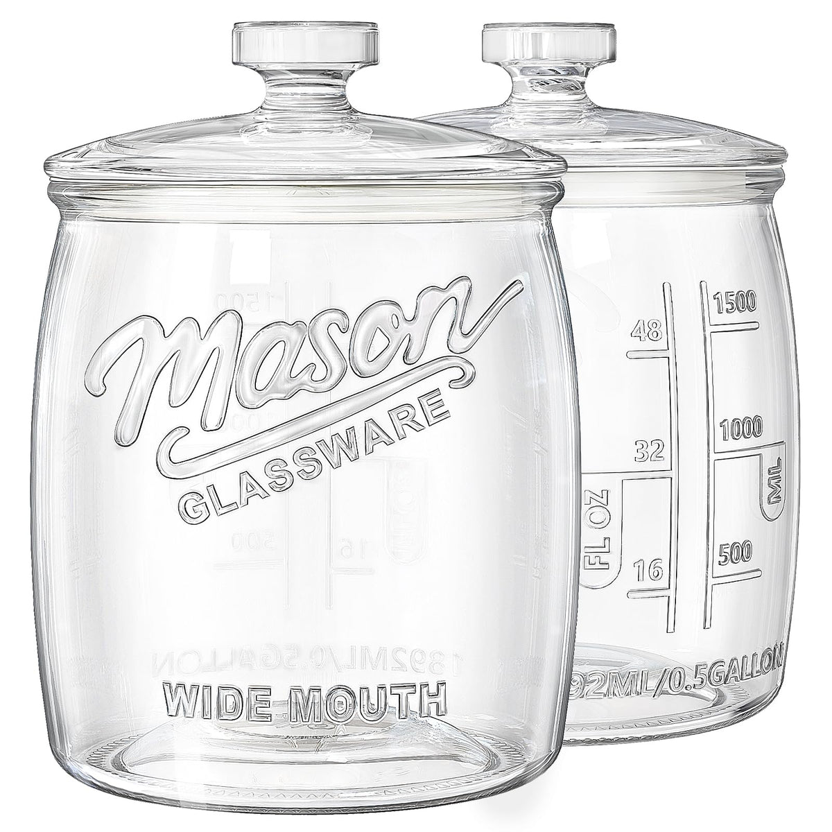 2 Pack Cookie Jar, 1/2 Gallon Glass Storage Containers with Airtight Lids, Wide Mouth Food Jars & Canisters for Kitchen, Pantry, Apothecary, Flour, Sugar, Sourdough Starter, Dog Treat, Half Gallon