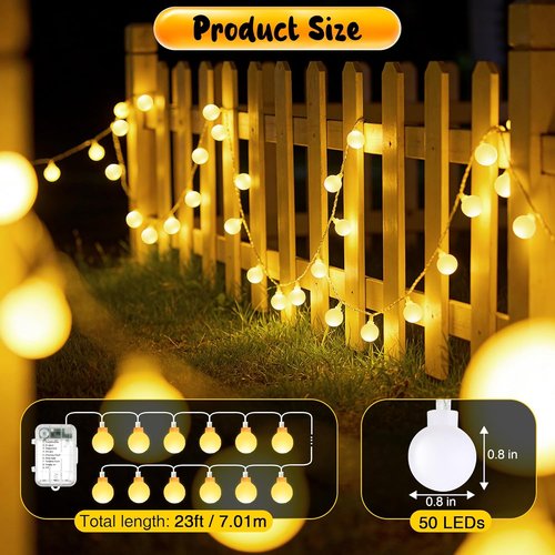 Enhon 50 LED Battery Operated String Lights - 23 Ft Globe Fairy Lights with Timer | Warm White for Indoor/Outdoor Decor