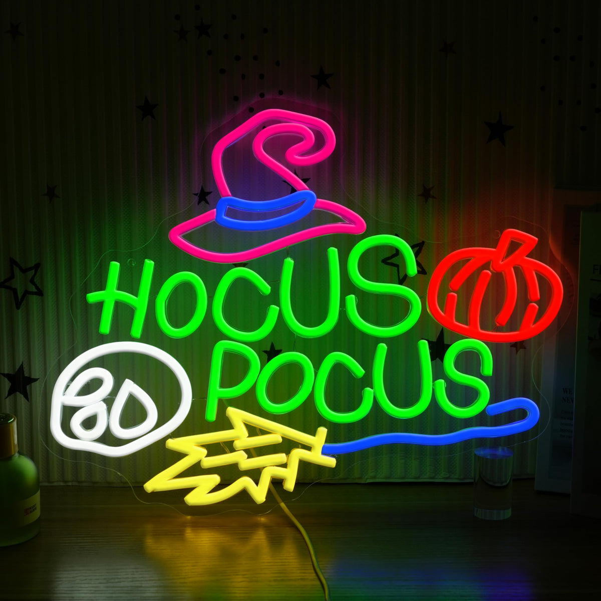 AEHEMNGZ Hocus Pocus Halloween Neon Sign for Wall Decor Mysterious Witch Hat LED Neon Sign Skull Light Up Sign for Bedroom Halloween Decoration Bar Party Gift（16.54 * 12.6in）