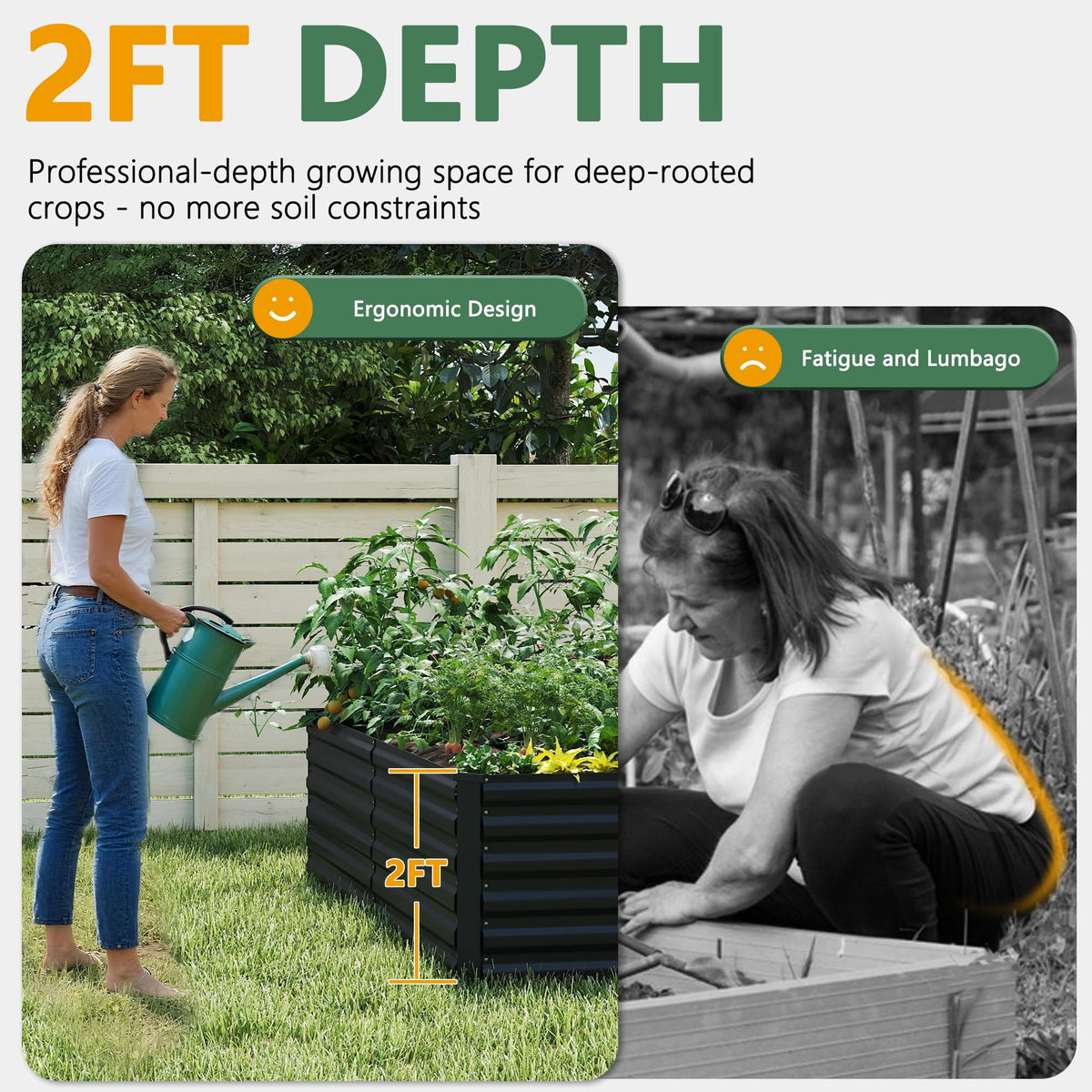 FOOWIN 4pcs 8x4x2ft Galvanized Raised Garden Bed, Planter Raised Garden Boxes Outdoor, Large Metal Raised Beds for Gardening, Garden Bed for Vegetables, Flowers, Herb,478 Gallon Capacity, Black