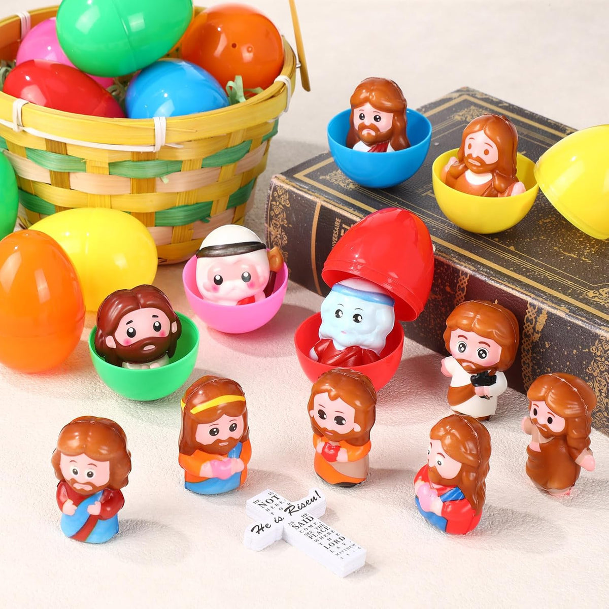 Novabright Easter Egg Set - 36 Colorful Eggs with Jesus Figures & Scripture Stickers | Perfect for Church Hunts