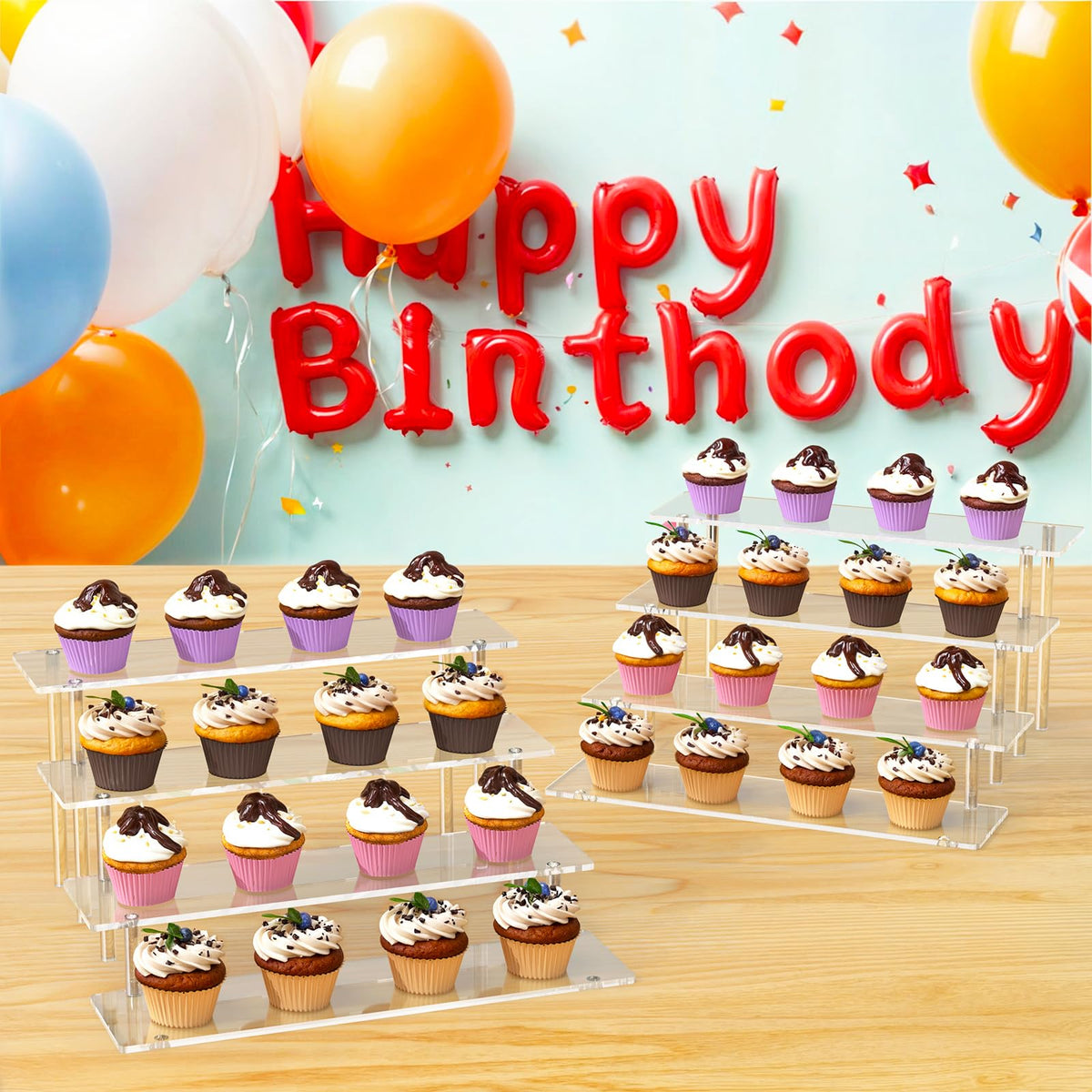 4 Tier Acrylic Display Risers, Clear Perfume Organizer Stand, Large Cupcake Stand Holder, Dessert Display for Party, Display Shelf for Figure and Collection, Riser Stand for Decoration and Organizer