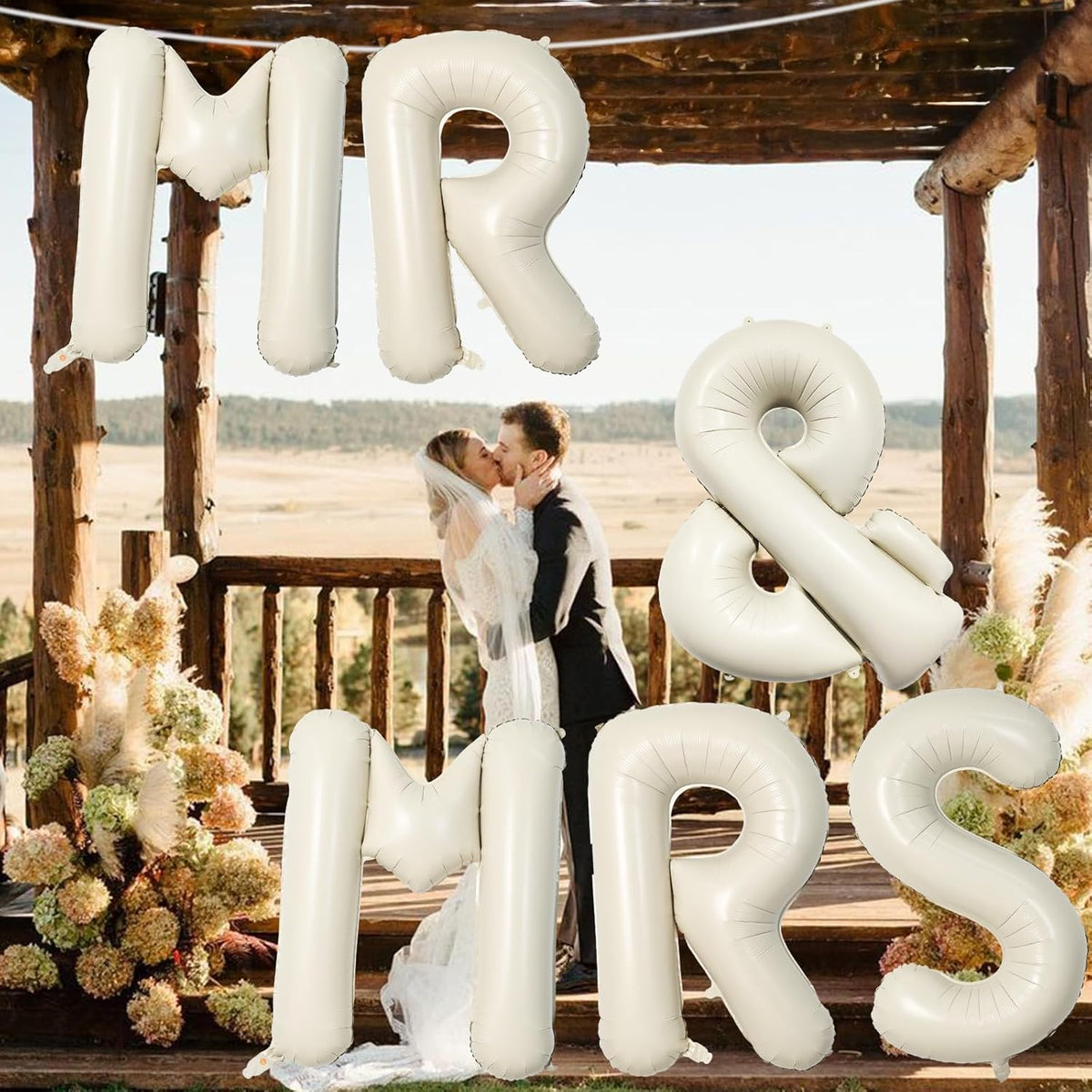 MR & MRS | 40 Inch Beige Balloons - Elegant Wedding Decor for Bride & Groom Engagement Parties