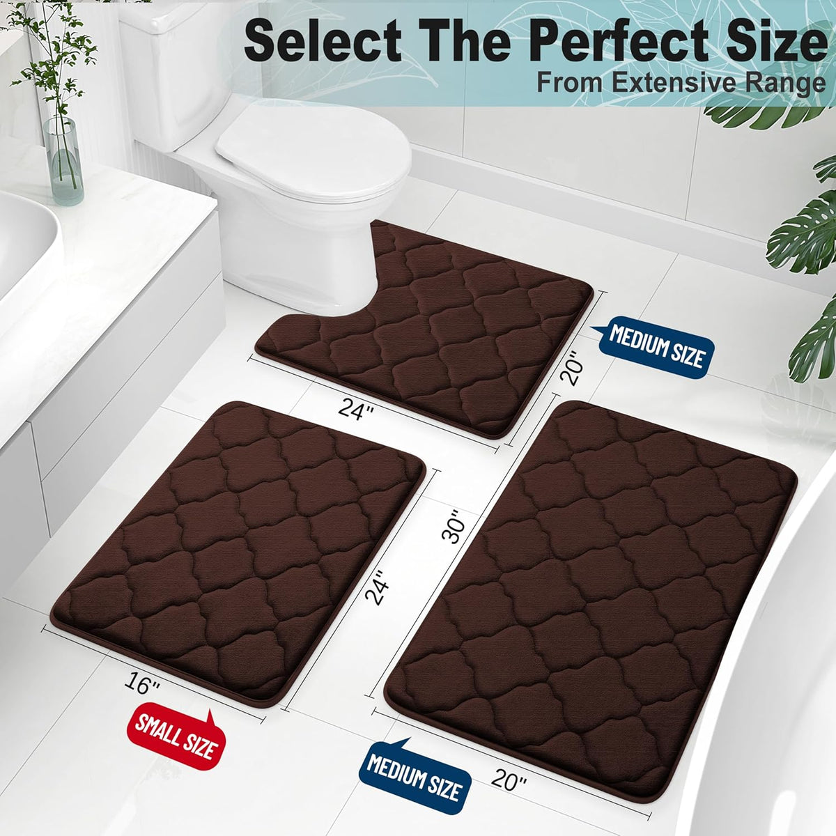 OLANLY Memory Foam Bath Mat Rug - Ultra Soft, Absorbent & Non-Slip | 24x16, Brown for Bathroom Decor