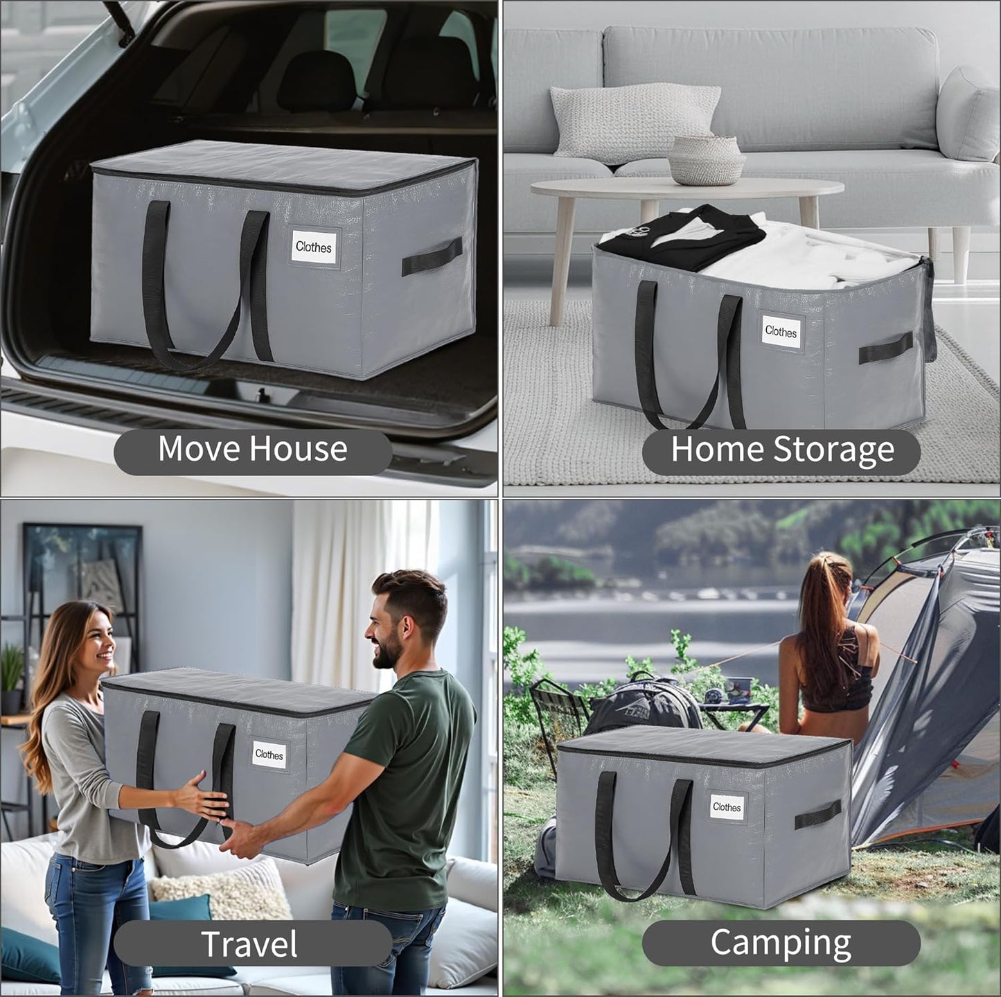 BAGAIL Heavy Duty Moving Bags - Extra Large Storage Totes with Strong Handles | 16 Pack in Grey