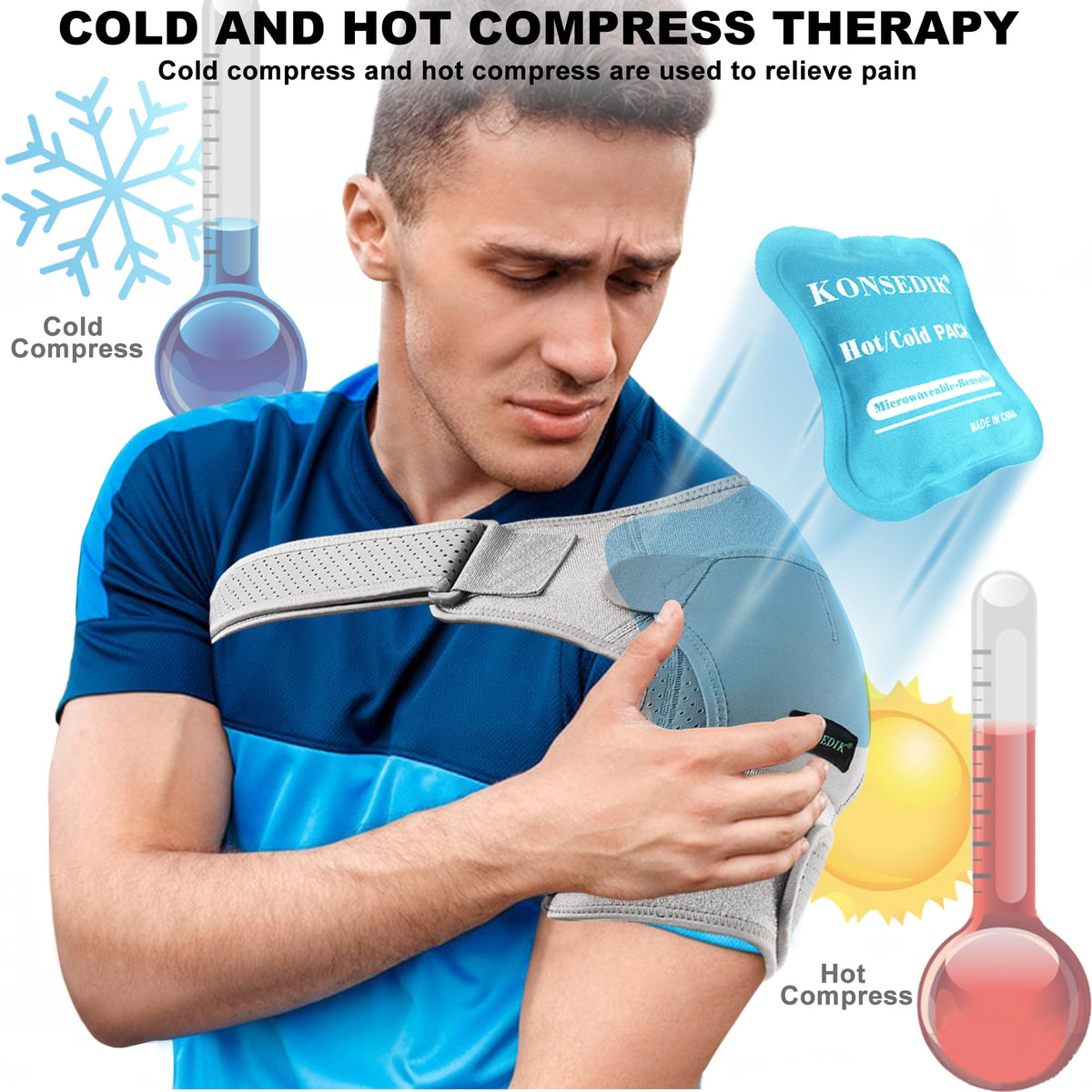 KONSEDIK Shoulder Brace Immobilizer with Ice Pack,Compression Rotator Cuff Support for AC Joint Pain Relief,Frozen Shoulder,Dislocation,Labrum Tear,Adjustable Wrap for Men&Women Left/Right(Gray,Medium)