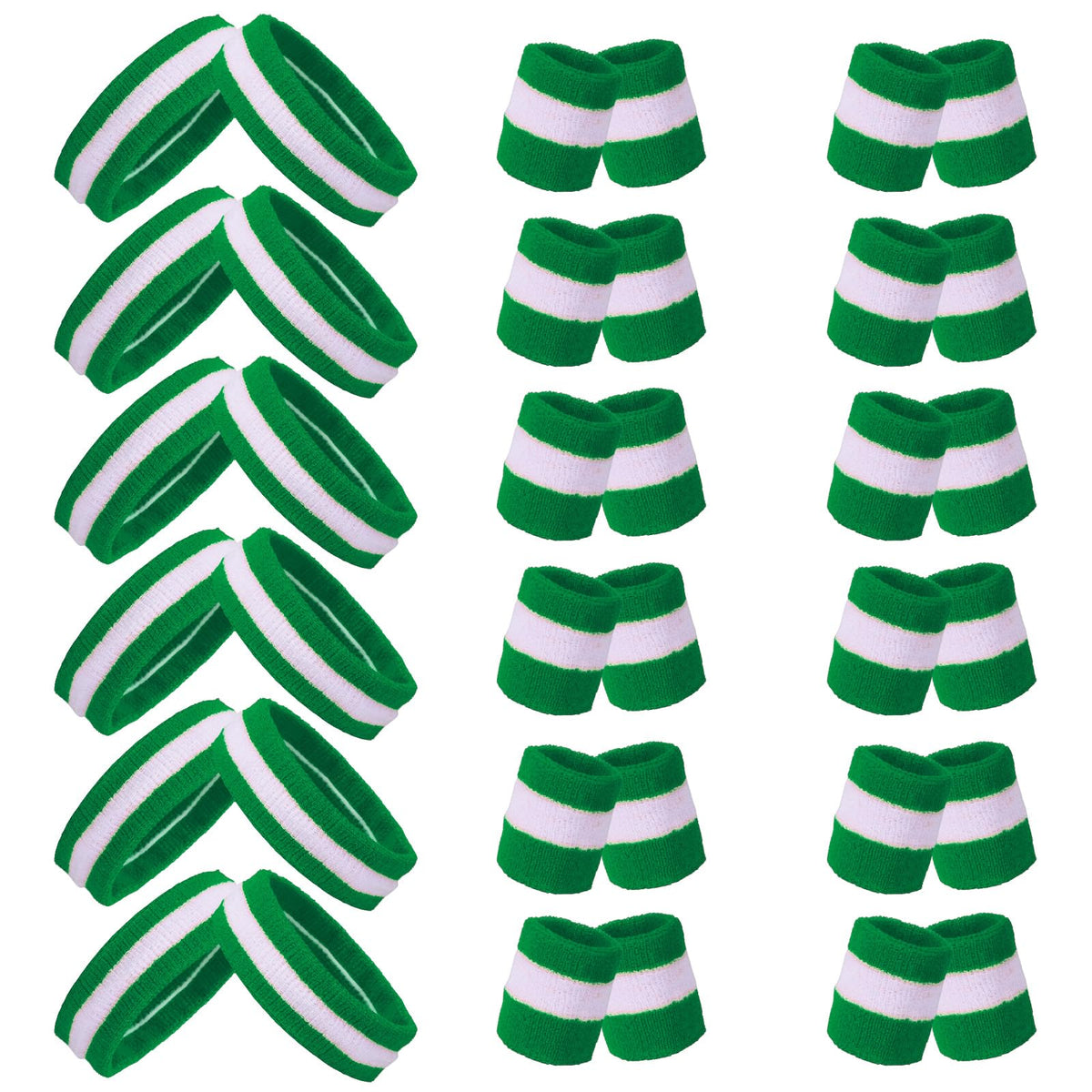 36 Pcs Wrist Sweatband Set Sports Headband Wristband Set for Men Women Party Sports Cotton Headbands Athletic Sweat Bands for Tennis Football Gym Workingout Accessories (Green White)