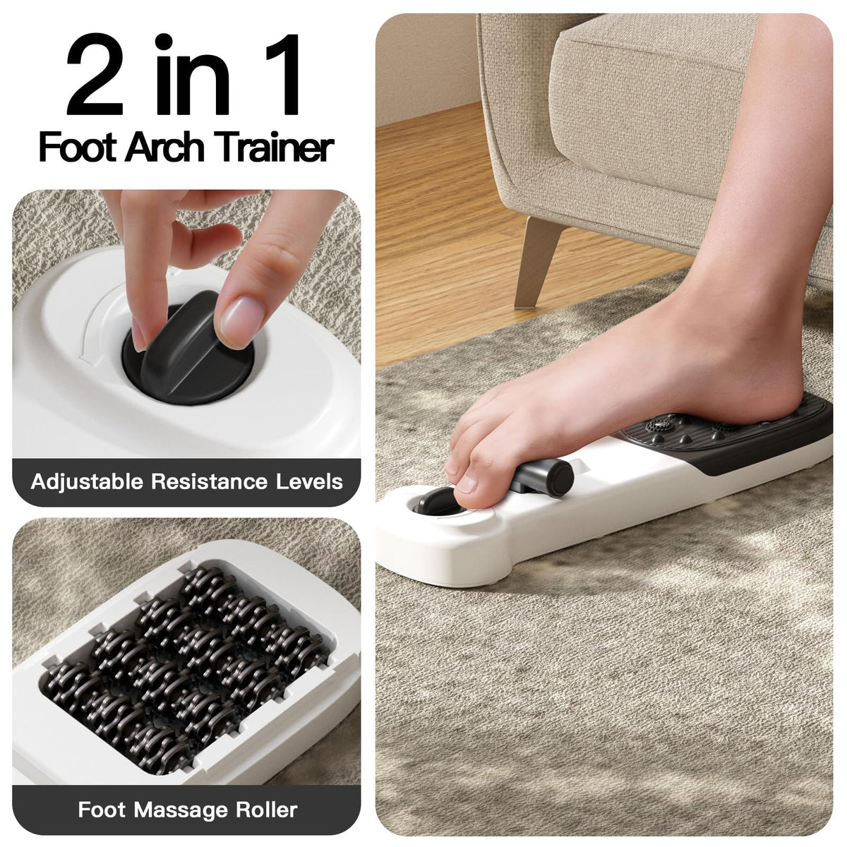 Lerpio Foot Arch Trainer with Adjustable Resistance, Plantar Fasciitis Relief & Arch Support Strength, for Flat Feet, Foot Arch Exercise for Adults & Seniors (White)
