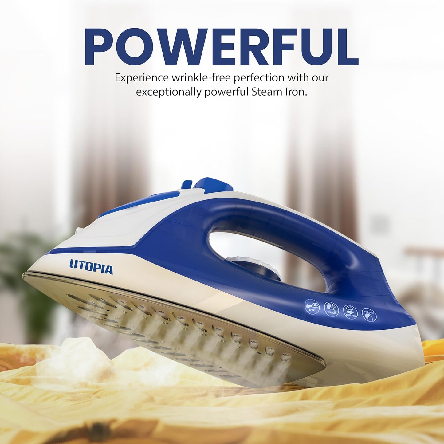 Utopia Home Steam Iron - 1200W Non-Stick Soleplate Clothes Iron with 2.3m Cord & Adjustable Thermostat | Blue