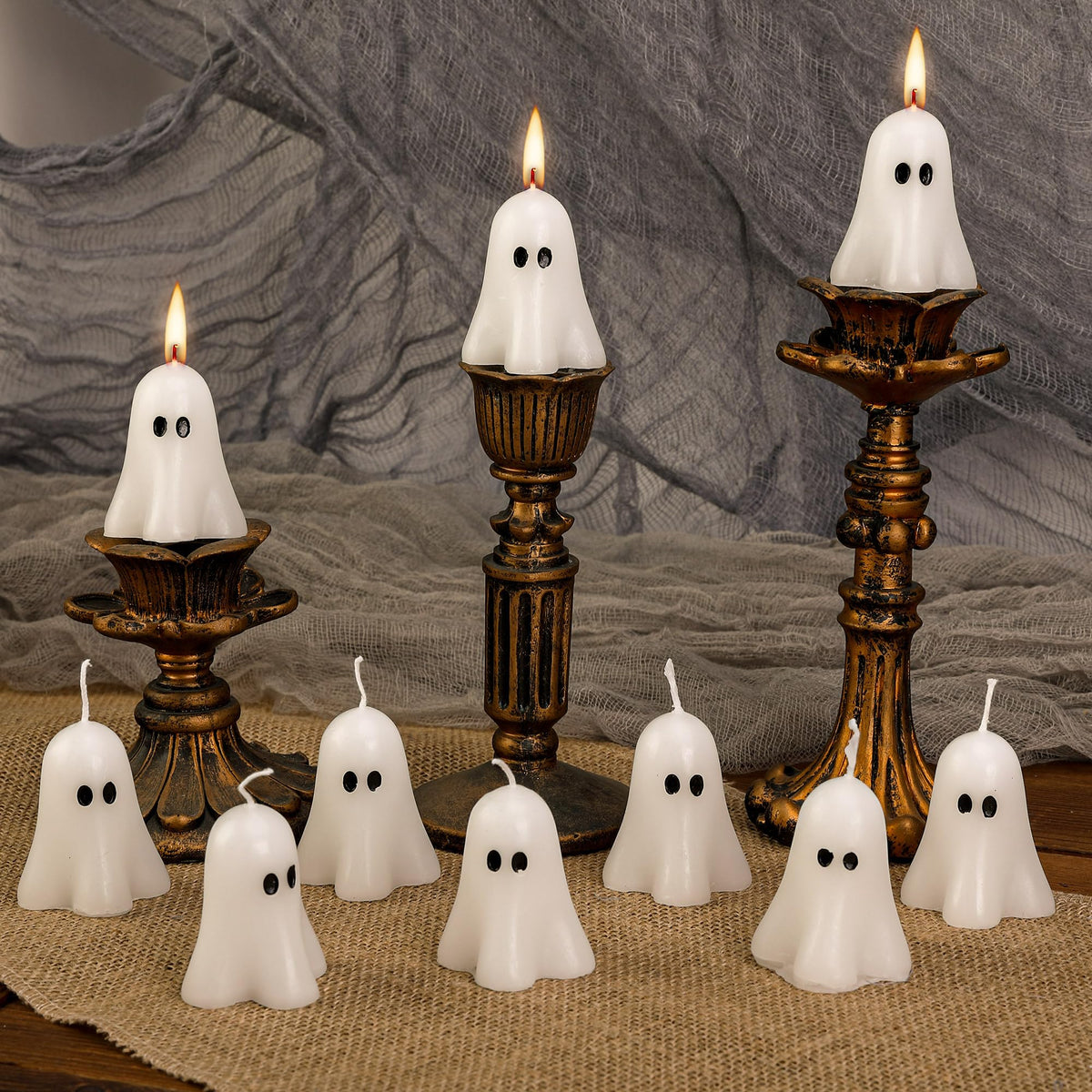 EBaokuup 10 PCS 2.3'' X 1.6'' Halloween Ghost Candles, White Classic Decor Candle for Home and Table Decorations