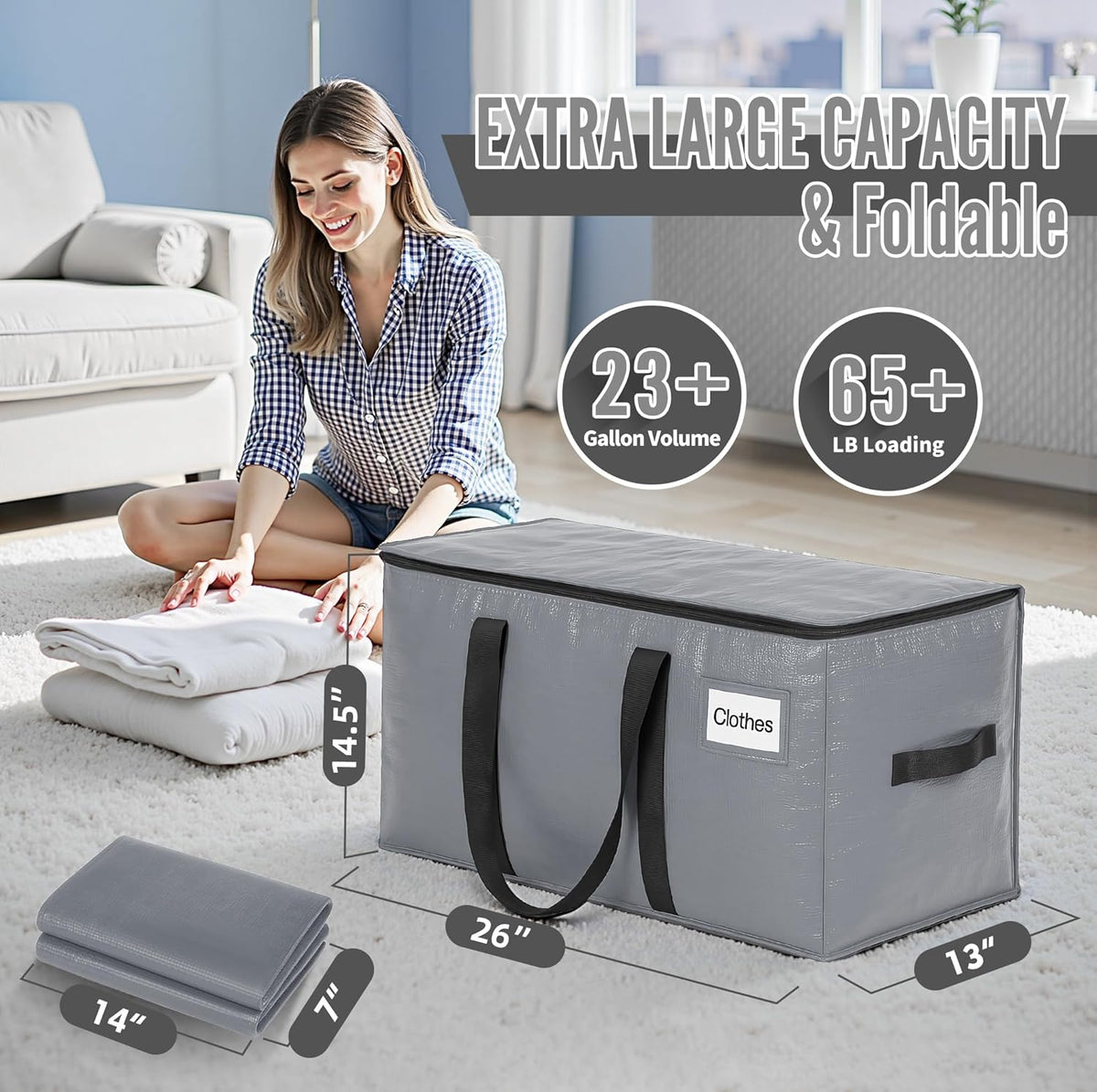 BAGAIL Heavy Duty Moving Bags - Extra Large Storage Totes with Strong Handles | 16 Pack in Grey