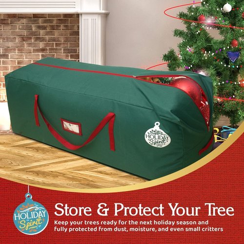 HOLIDAY SPIRIT Heavy Duty Canvas Christmas Tree Storage Bag - Waterproof, Reinforced Handles, Dual Zipper for 9 Ft Tree - 600D Oxford Material, Green