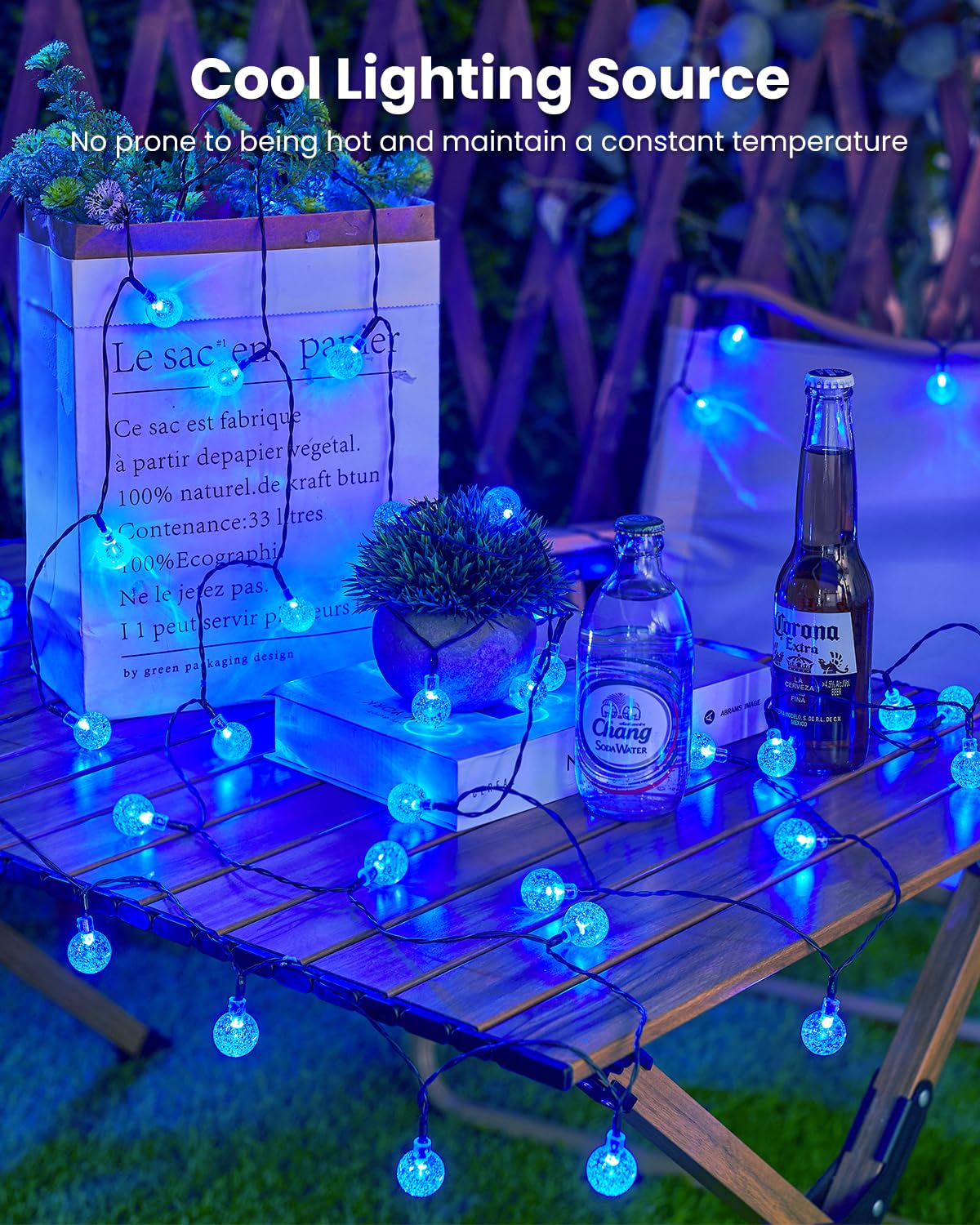 Brightown Solar String Lights Outdoor 60 Led 35.6 Feet Waterproof Solar Powered Patio Lights with 8 Lighting Modes for Garden Yard Porch Wedding Party Decor Halloween (Blue)