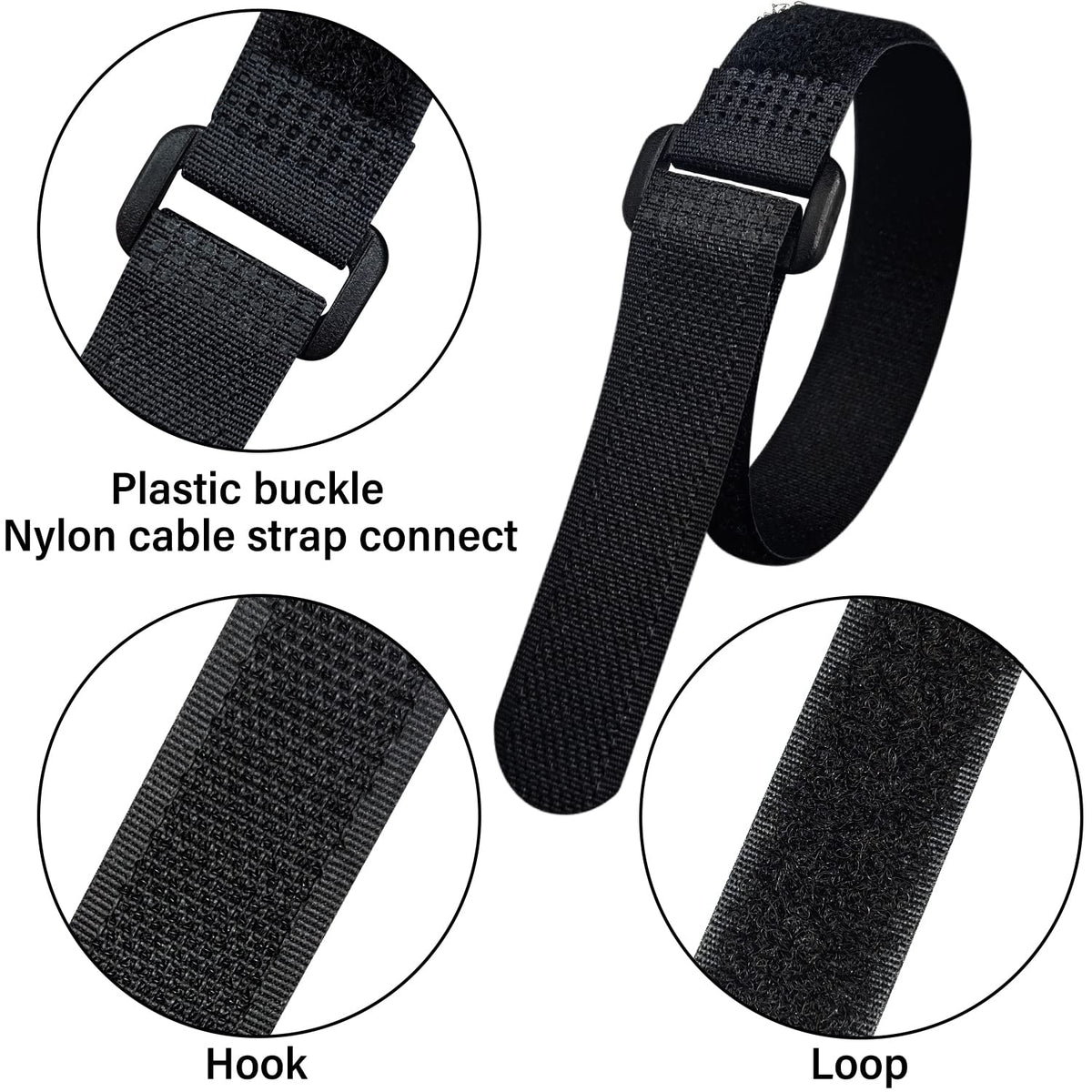 40pcs Reusable Cable Ties - 4 Sizes (6/8/10/12 Inch) - Hook and Loop Cinch Straps for Wire Management - Heavy Duty Cord Organizer & Wire Ties for Electronics, PC, Home & Office