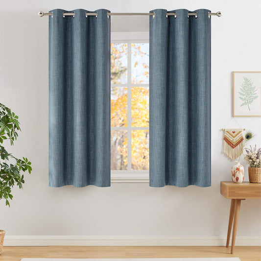 NICETOWN Faux Linen Blackout Curtains - Mist Blue Privacy Panels for Living Room & Bedroom | 63 Inches Long, 2 Panels