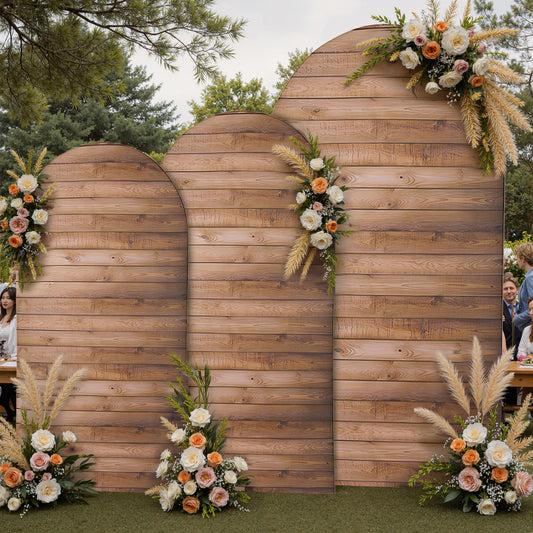 Wooden Arch Backdrop Cover Set of 3, 7.2ft 6.6ft 6ft Vintage Wood Texture Stretchy Spandex Fitted Wedding Arch Cover for Round Top Chiara Backdrop Stand Covers for Wedding Birthday Party Decoration