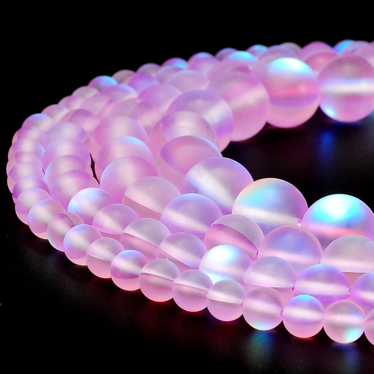 RUBYCA 8mm Round Moonstone Matte Crystal Glass Beads Aura for Jewelry Making Purple, 1 Strand