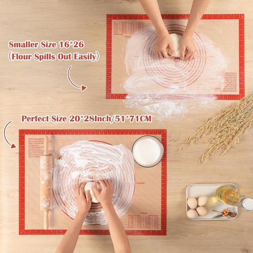 Folksy Super Kitchen Non-Slip Silicone Pastry Mat - Extra Large 28'' x 20'' for Baking & Dough Rolling