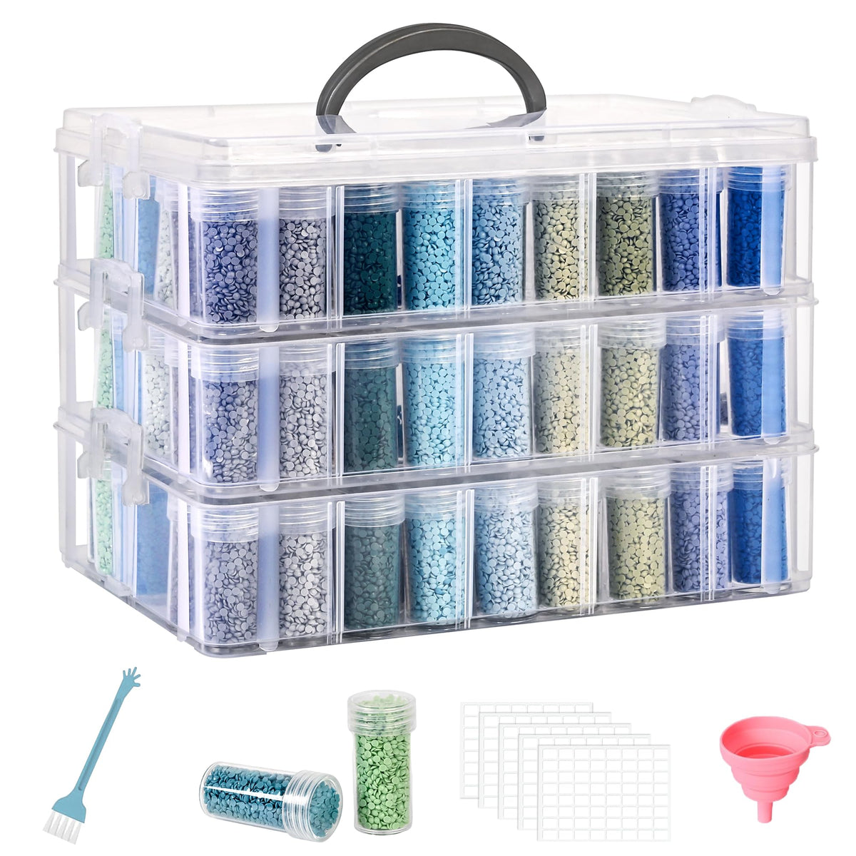 MERATIA Diamond Painting Storage Container, 3-Tier Bead Organizer Box with 150 Slots, Stackable Crafts Organizers for DIY Diamond Art Craft Jewelry Bead Storage