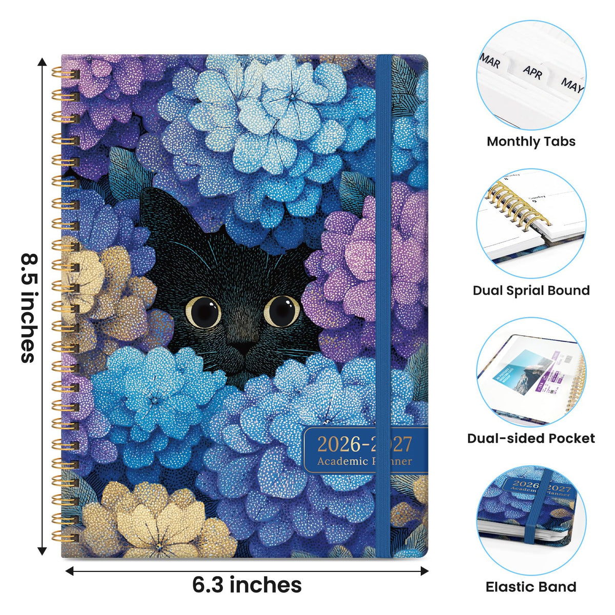 Academic Planner 2026-2027, Monthly and Weekly Calendar Planner, July 2026 - June 2027, Pretty Hardcover Teacher Student Planning Agenda Book with Tabs, Fit for School Office Supplies, 6.3" x 8.5", Hydrangea Hideaway