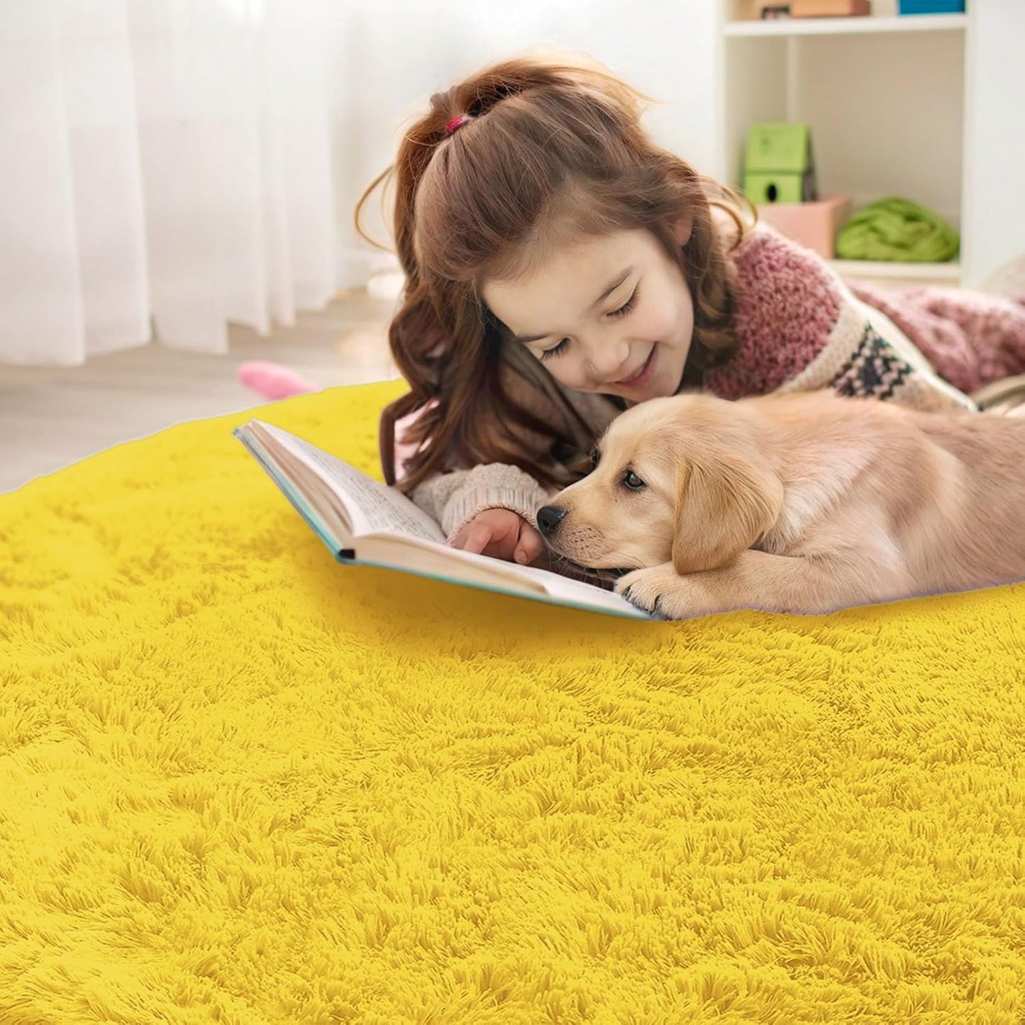 OLANLY Yellow Round Rug - Soft & Fluffy 6 ft Circle Area Rug for Bedroom, Living Room & Nursery Decor