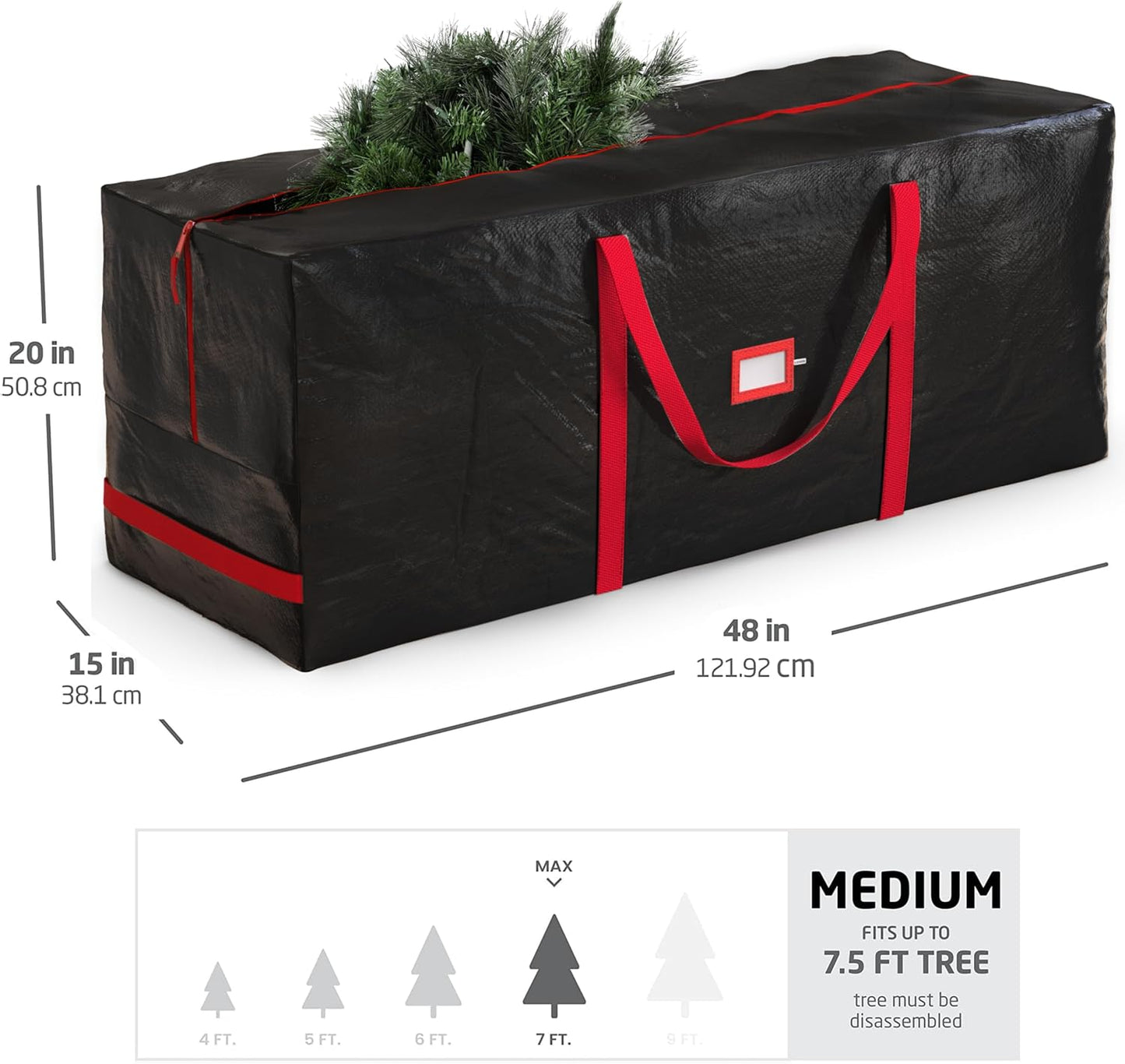 Zober Christmas Tree Storage Bag - Waterproof & Durable for 7.5 Ft Artificial Trees - Black with Label Slot