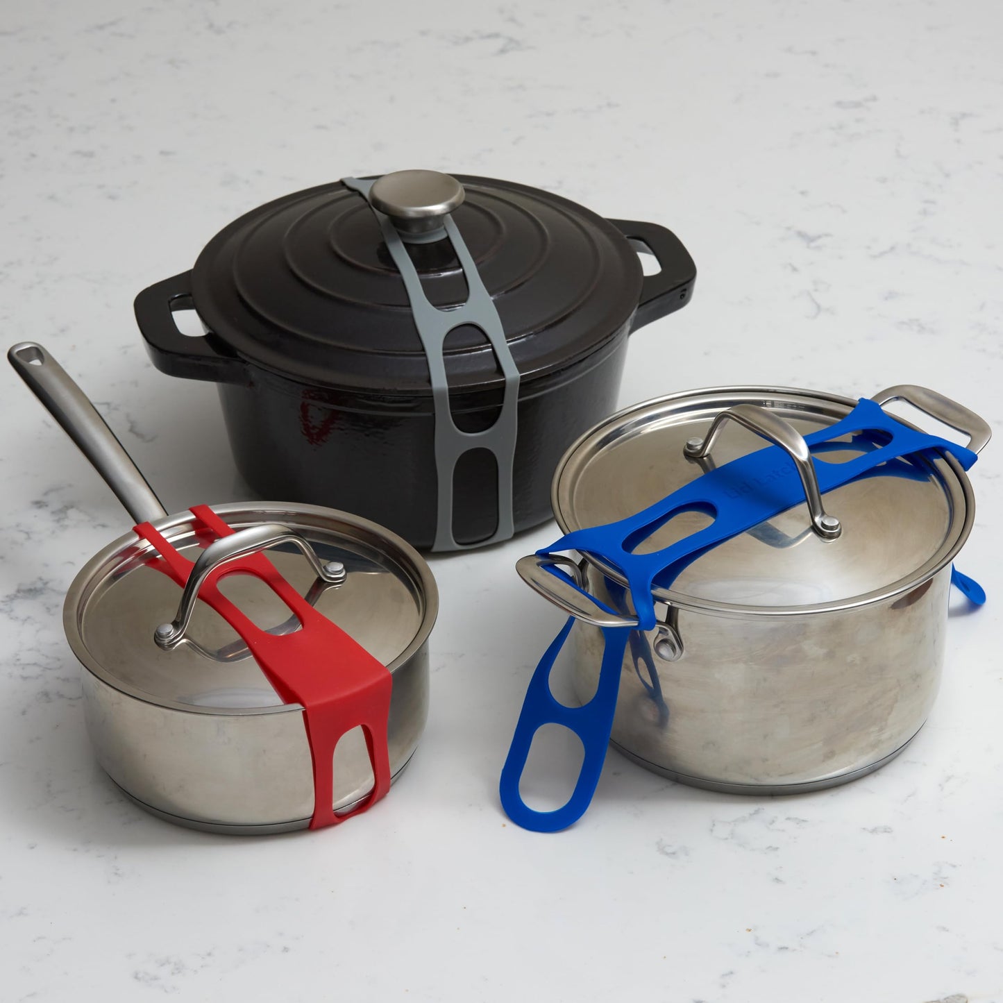 Lid Latch the reusable universal lid securing strap for crockpots, casserole dishes, pots, pans and more. Make it easy to transport your favorite dishes with one simple strap.