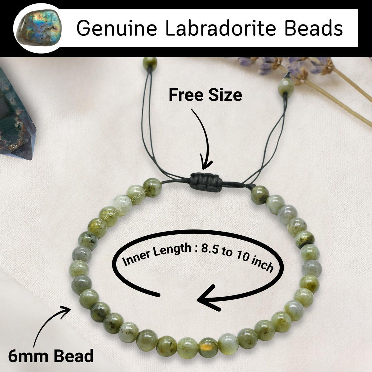 Amazing Gemstone Labradorite Anklet Ankle Bracelets for Women - Waterproof Beaded Healing Crystal Anklets, Plus Size Chakra Gemstone Bead Anklet (Stretchy Adjustable - Plain)