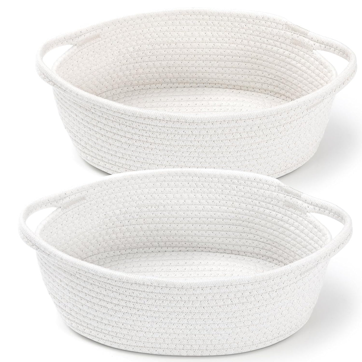 Skiennix Small Woven Baskets - Cute Nursery Storage with Gift Bags & Ribbons | 12"x 8"x 5", White