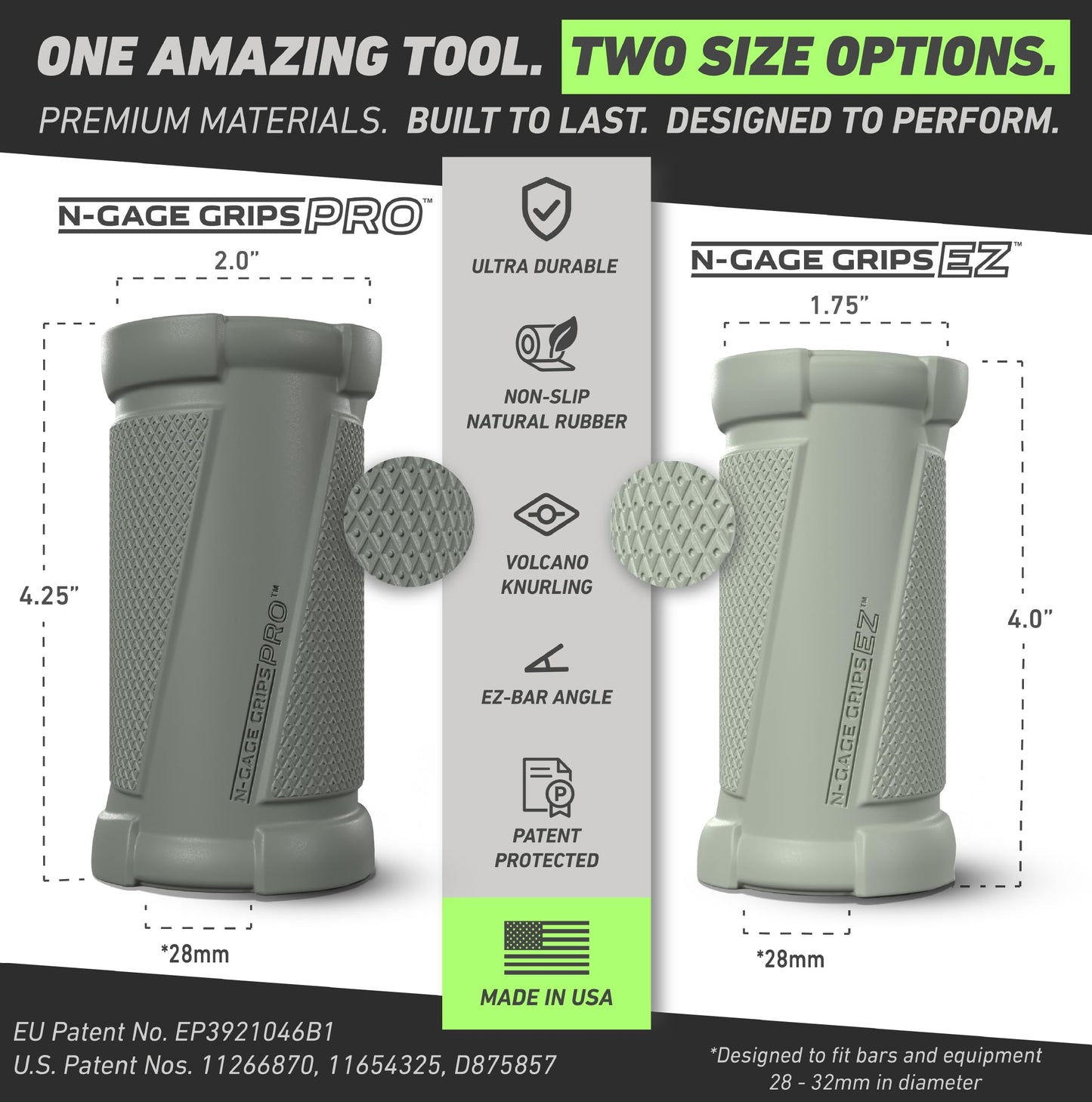N-Gage Grips PRO – Patented Angled Barbell Thick Grips for Joint Support & Muscle Activation – Ergonomic Bar Attachments for Strength Training - Gym Accessories Manufactured in the USA (1 Pair)