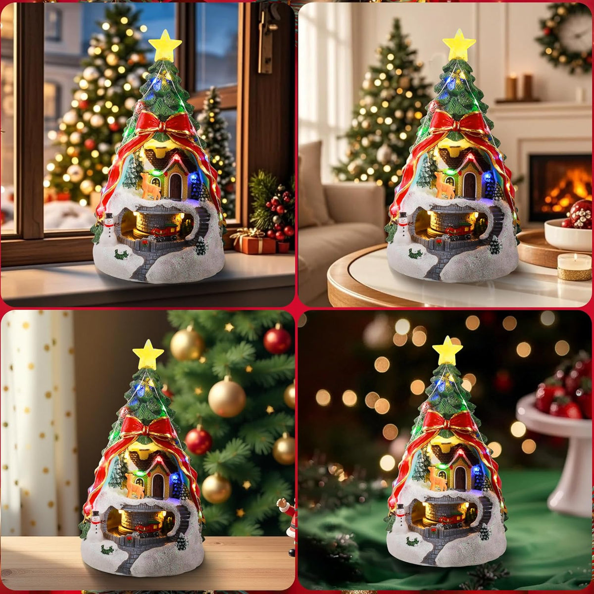 Musical Christmas Village with Spinning Train & Deer | Pre-Lit Artificial Tree - Battery & USB Operated