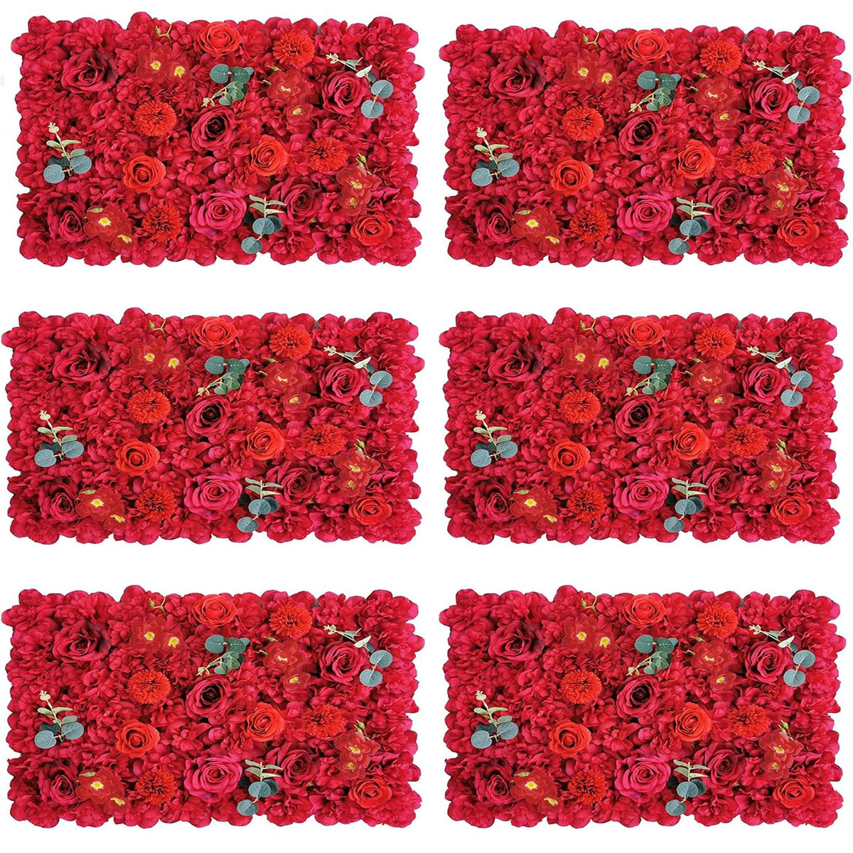 GOUZIBHD 6 Pack Flower Wall Panel Backdrop 24 X 16inch Artificial Flower Wall Mat Silk Rose Floral Panel for Wedding Party Bridal Shower Background Decoration