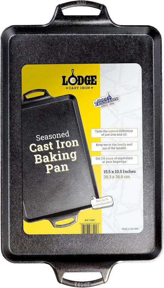 Lodge Cast Iron Baking Pan - Durable Non-Stick Cookware for Perfectly Baked Dishes | 12-Inch Size
