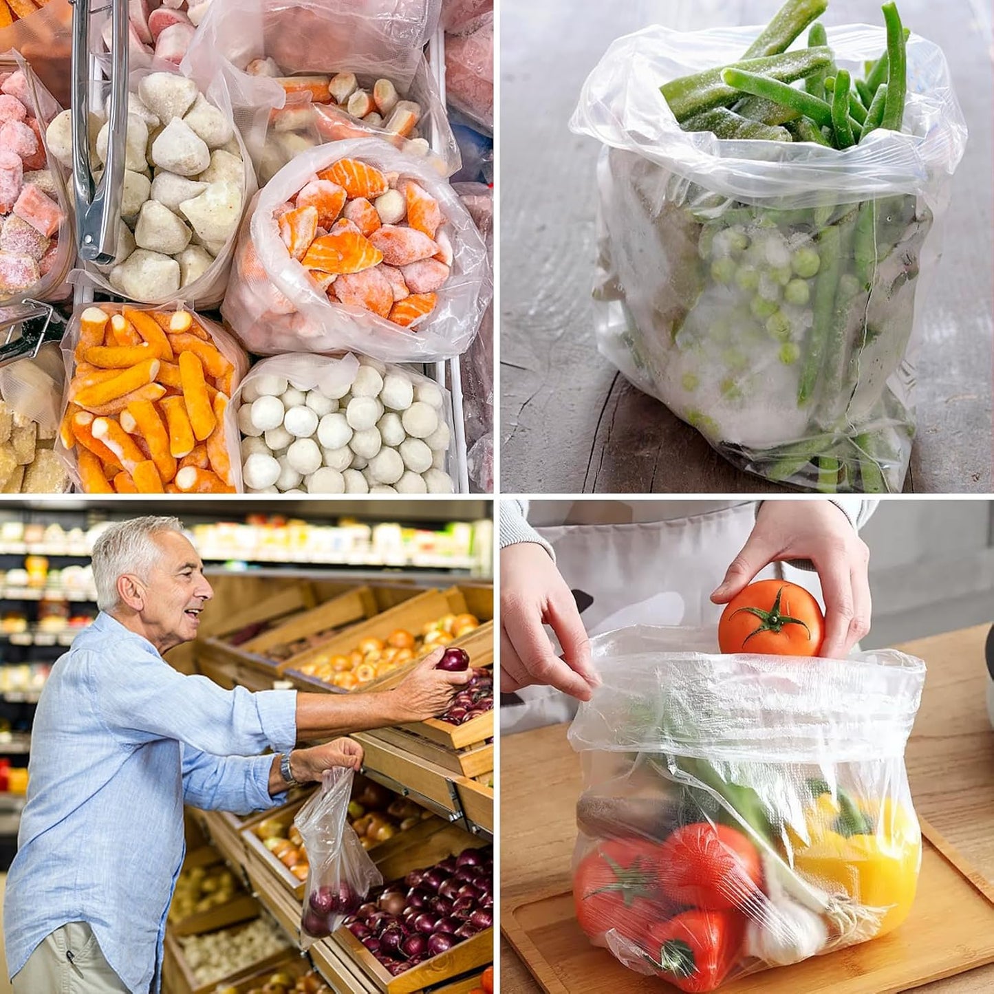 Skiennix Clear Plastic Produce Bags - Easy Tear Food Storage for Vegetables & Fruits | 12" x 20" - 350 Bags/Roll (2 Rolls)
