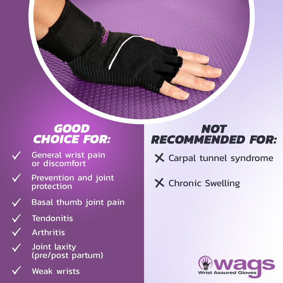 WAGs Ultra Wrist Assured Gloves - Workout Support for Women and Men With Patented Ergonomic Gel Pad and Wrap, Large, Black