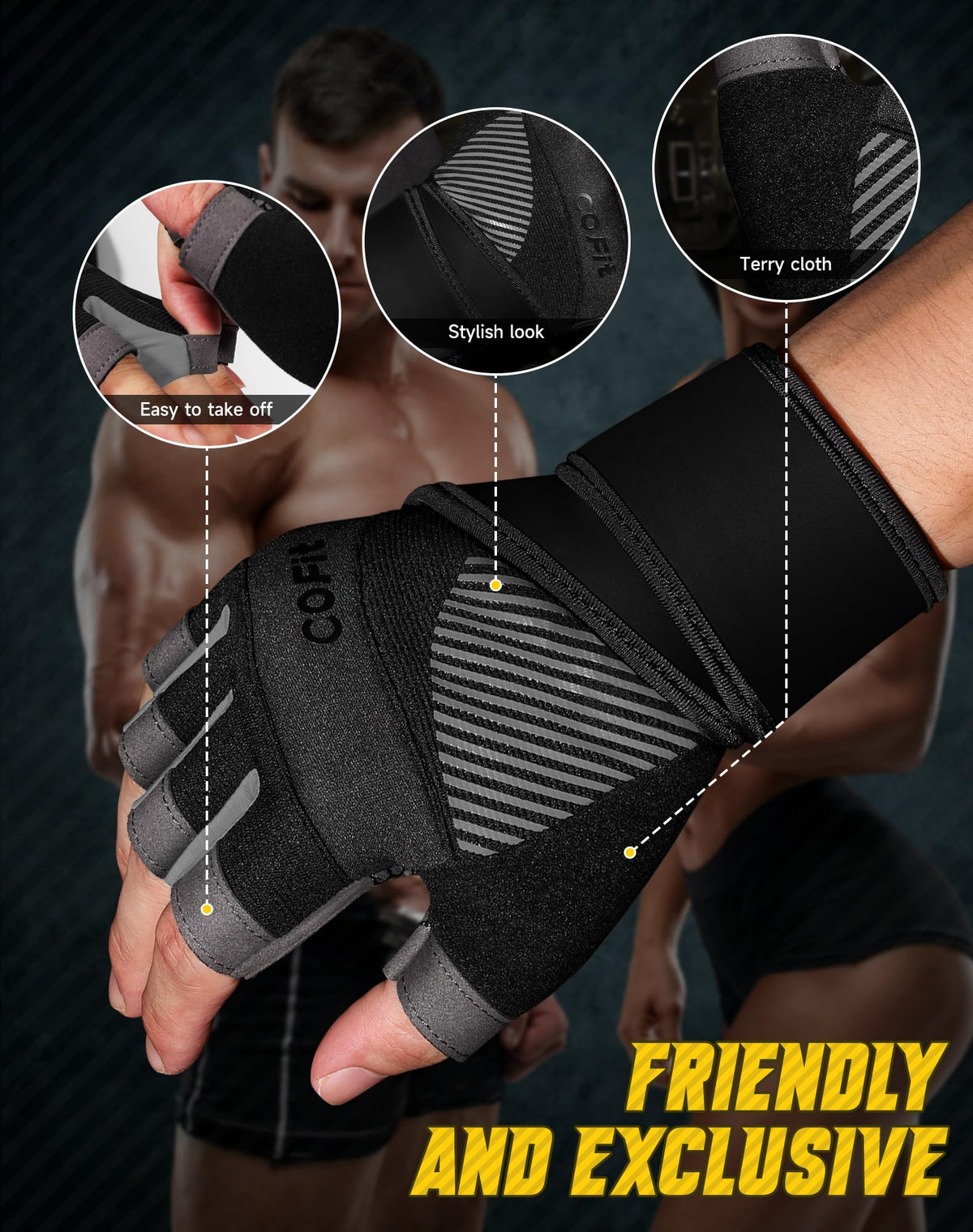 COFIT Breathable Workout Gloves, Antislip Weight Lifting Gym Gloves for Men Women with Wrist Wrap Support, Superior Grip & Palm Protection for Weightlifting, Fitness, Exercise, Training - Black L