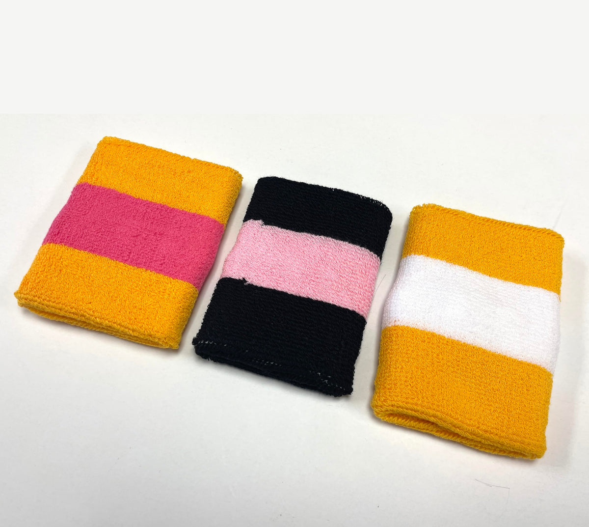 COUVER Sweatband Set (3-Pack) - Cotton Terry Cloth Sports Headband & Wristbands - Moisture Wicking for Basketball, Tennis & Fan Gear, Golden Yellow/Purple