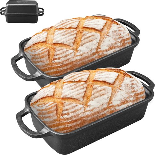 Cast Iron Bread Pan with Lid by [Brand Name] - 2 in 1 Loaf Bakeware for Sourdough & Sandwich Bread - 9×5 Inch Heavy Duty Design