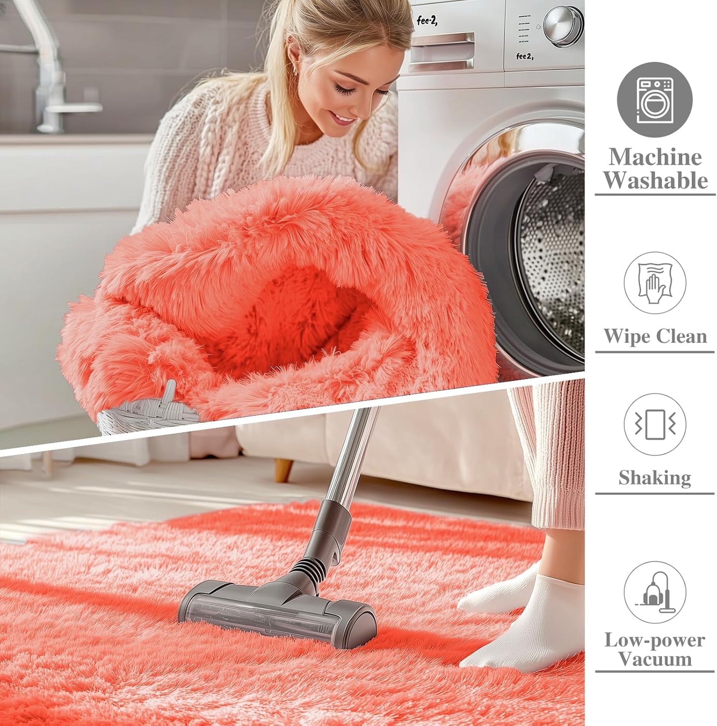 OLANLY Small Bedside Rug - Soft Fluffy Shaggy Indoor Carpet for Bedroom & Living Room | Coral Red
