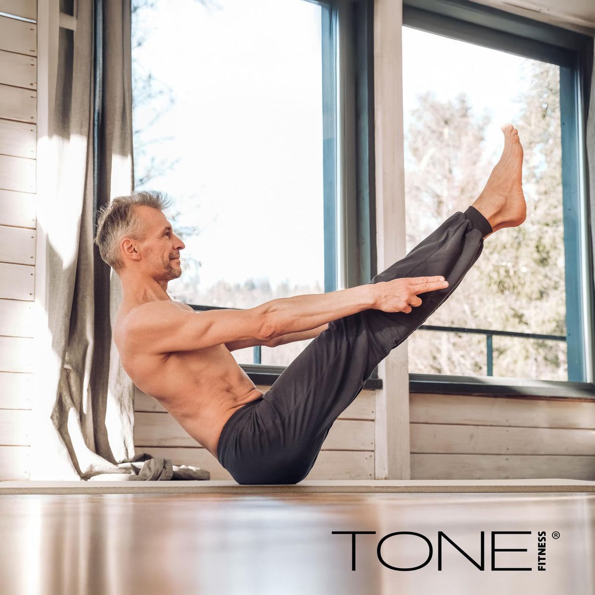 TONE Fitness Premium Extra Thick 1-Inch High Density Exercise Mat with Carry Strap – Non-Slip Workout, Pilates, and Yoga Mat for Home Gym - Color Purple - Wave Pattern
