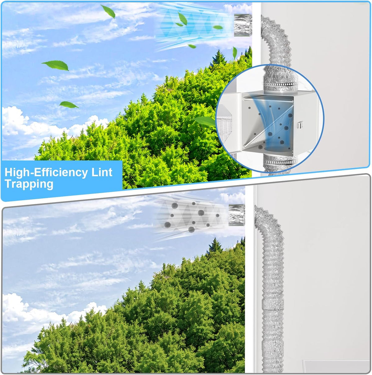 Upgraded Metal Dryer Duct | Lint Trap Indoor Vent Kit - 4-Inch Hose with Clamps & Cleaning Brush